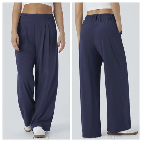 Halara Breezeful High Waisted Wide Leg Flowy Palazzo Casual Pants Navy Size L - Picture 1 of 8